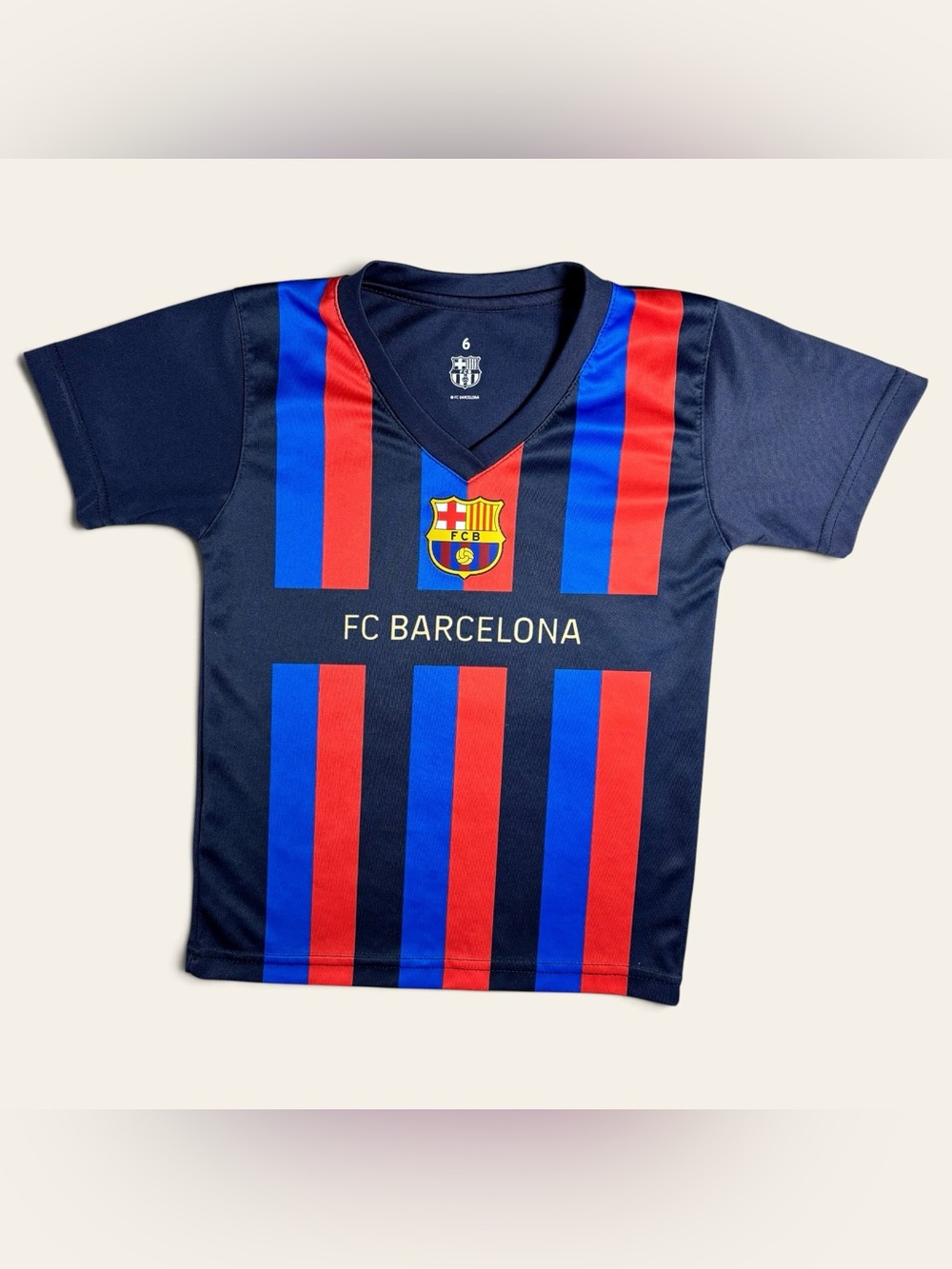 FC Barcelona Boys Size 6 Blue Red Striped Soccer Jersey Shirt
